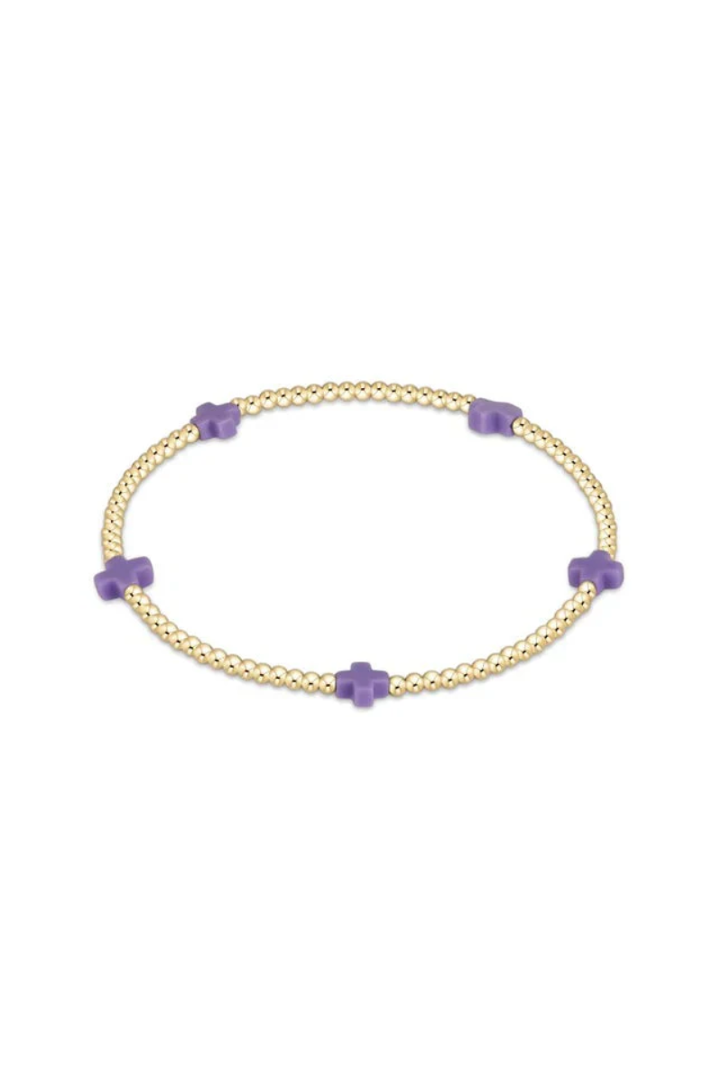 Signature Cross Small Gold Pattern 2mm Bead Bracelet - Purple