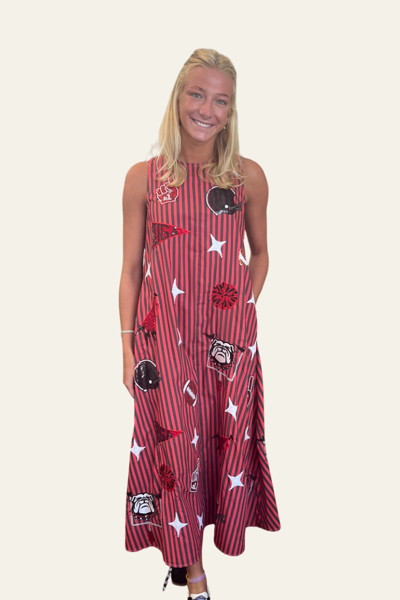 UGA Striped Sparkle Gameday Icon Cotton Midi Dress