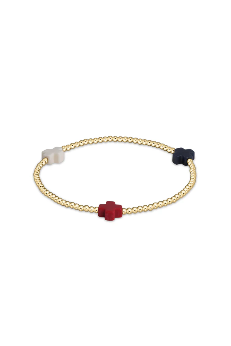 Signature Cross Gold Patten 2mm Bead Bracelet Firecracker