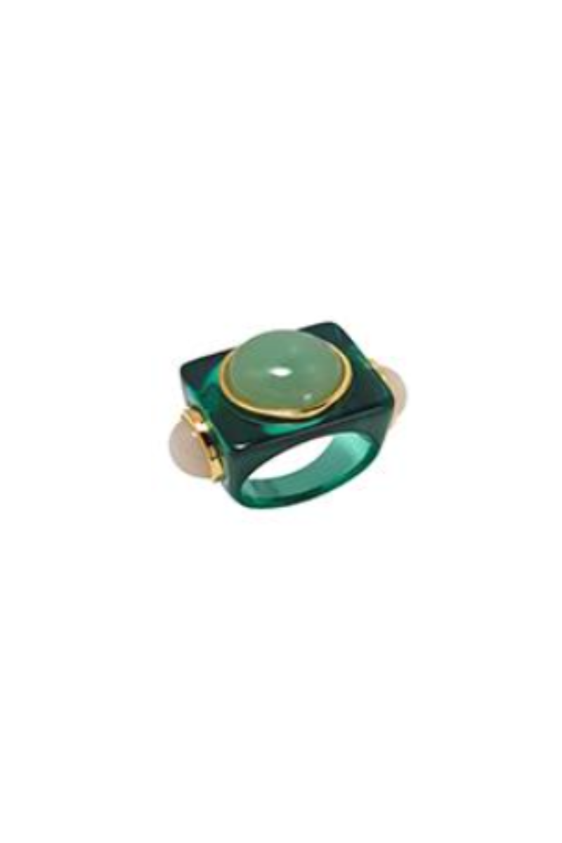Jade Semi-Opaque Ring with Opal End Stones