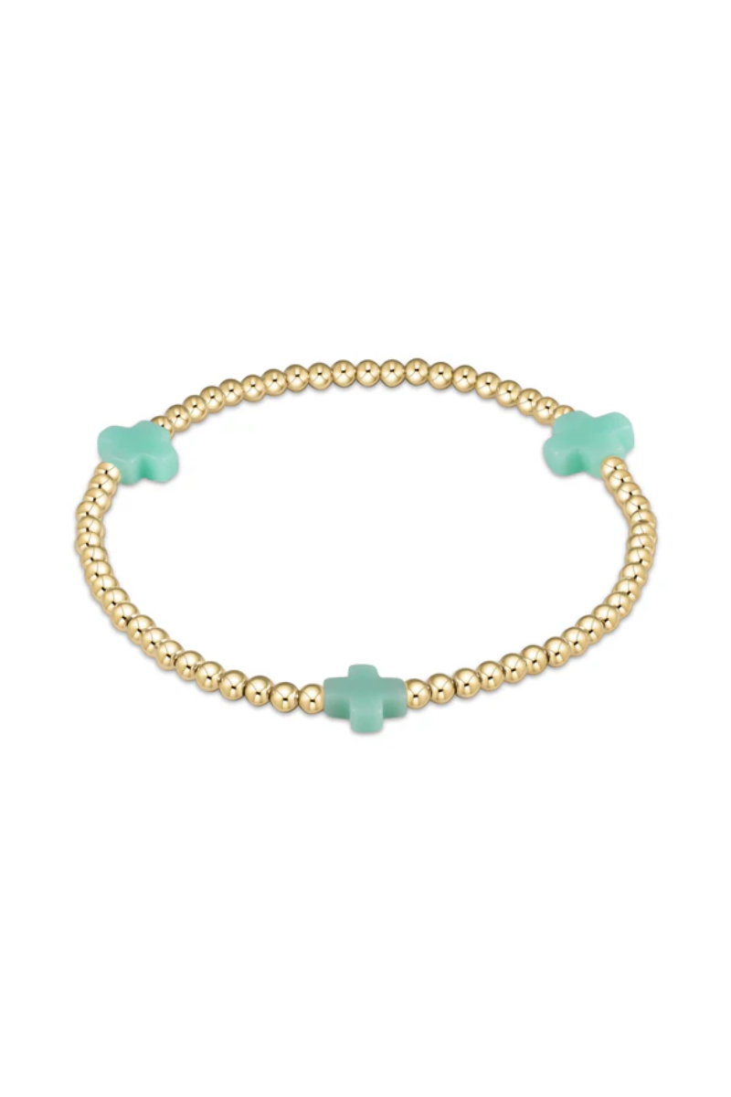 Signature Cross Gold Pattern 3mm Bead Bracelet - Mint