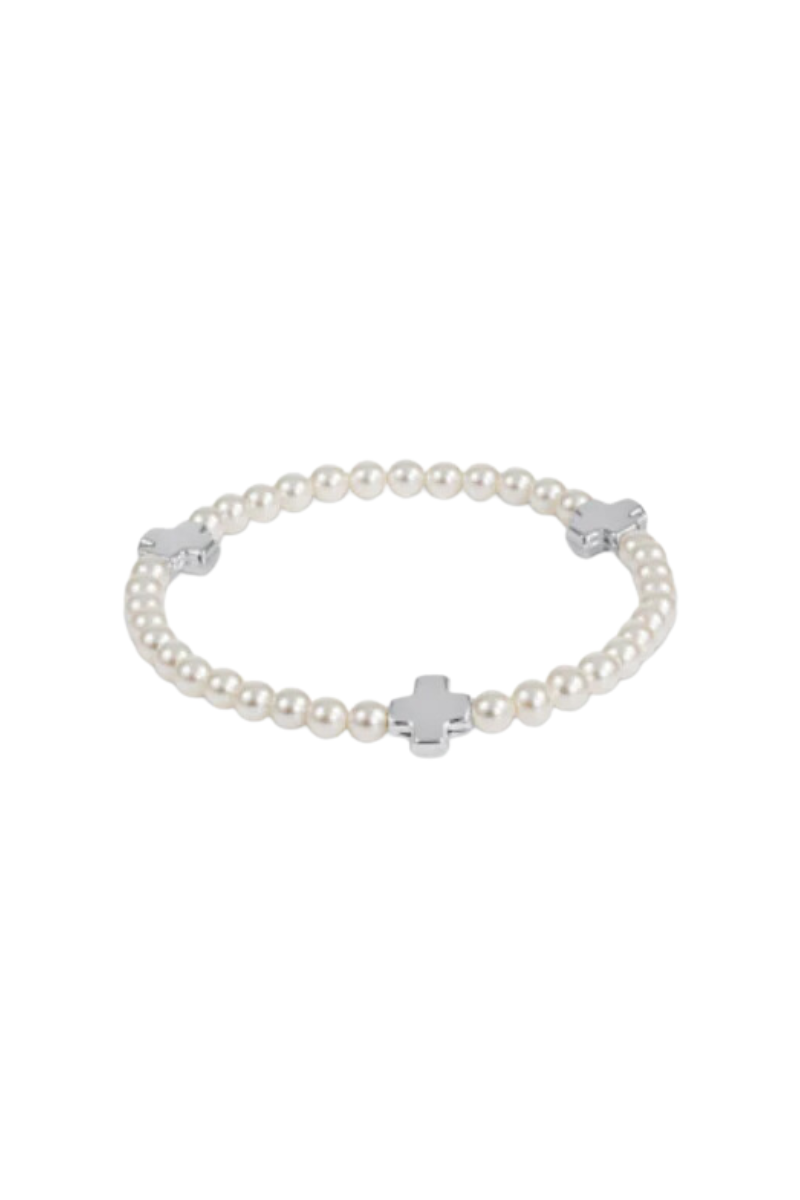 Signature Cross Pearl Pattern 4mm Bead Bracelet - Sterling