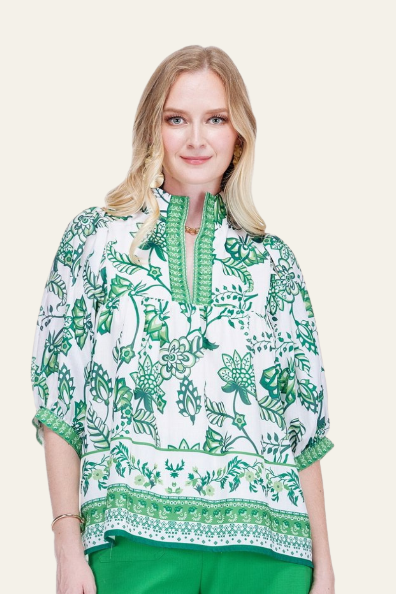 Stand Collar Puff Sleeve Top