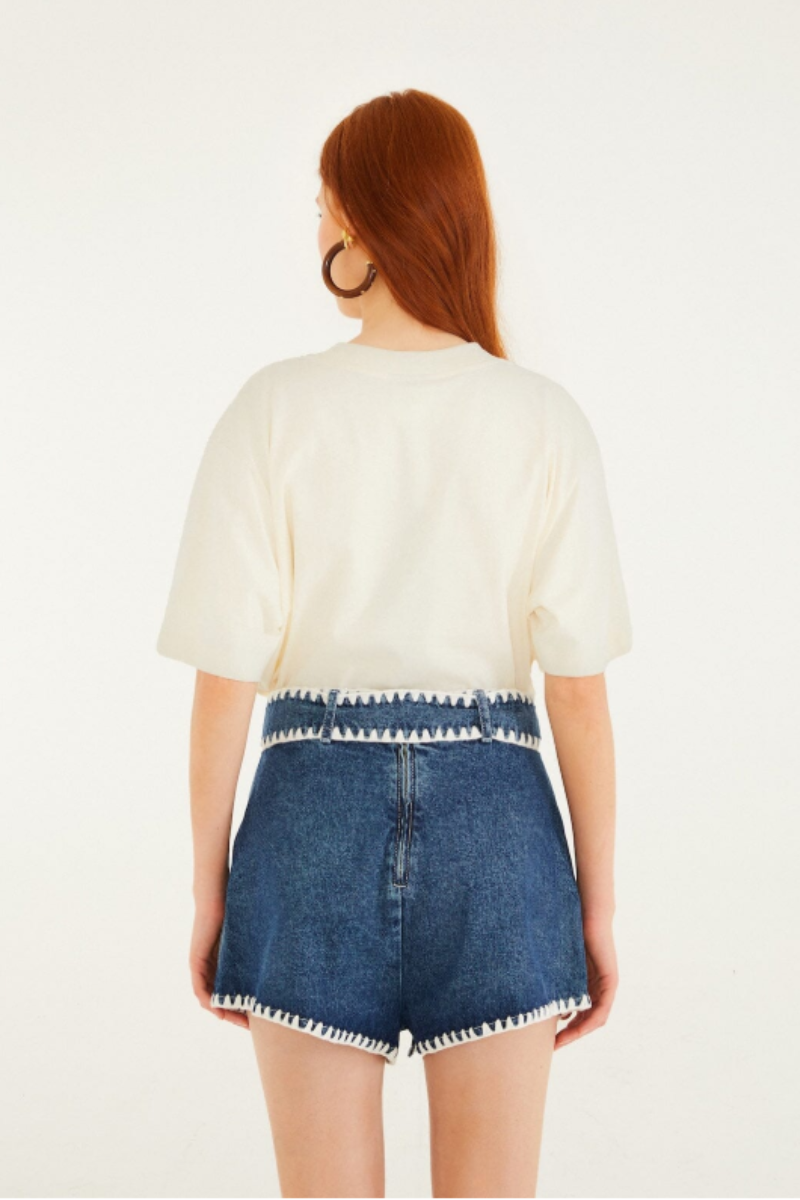 Crochet Detail Denim Shorts