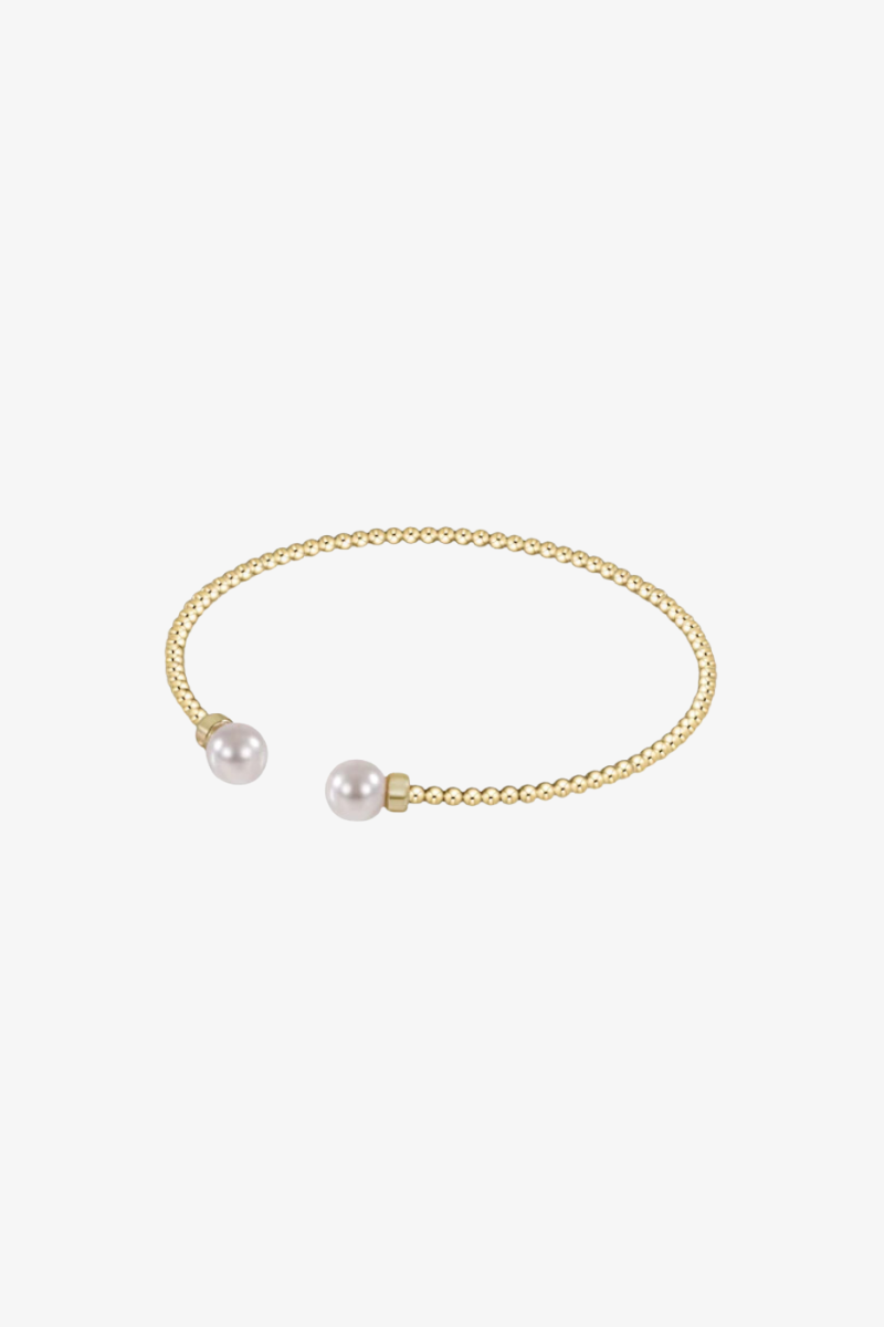 Classic Gold 2mm Bead Cuff - Pearl