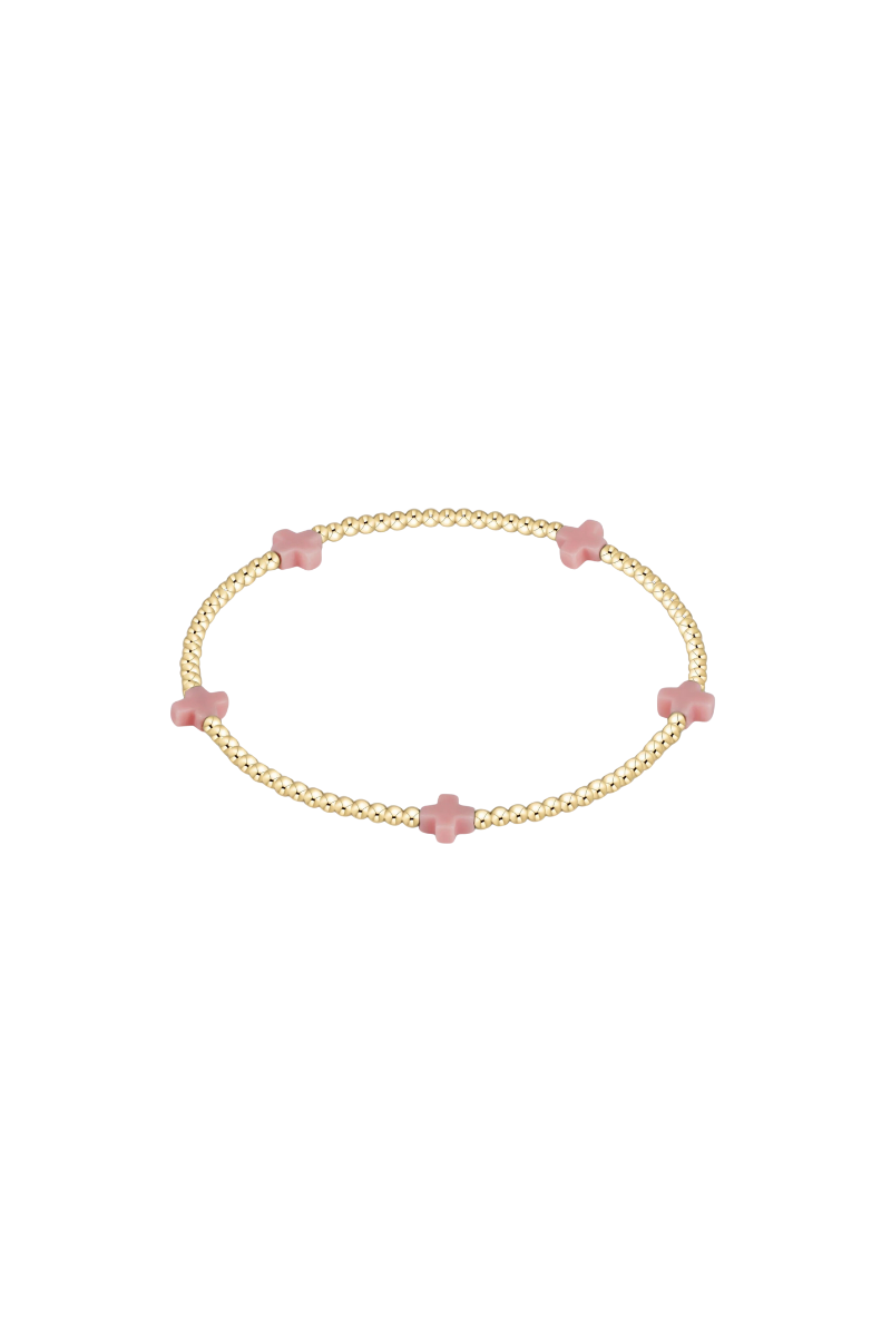 egirl Signature Cross Small Gold Pattern 2mm Bead Bracelet - Pink