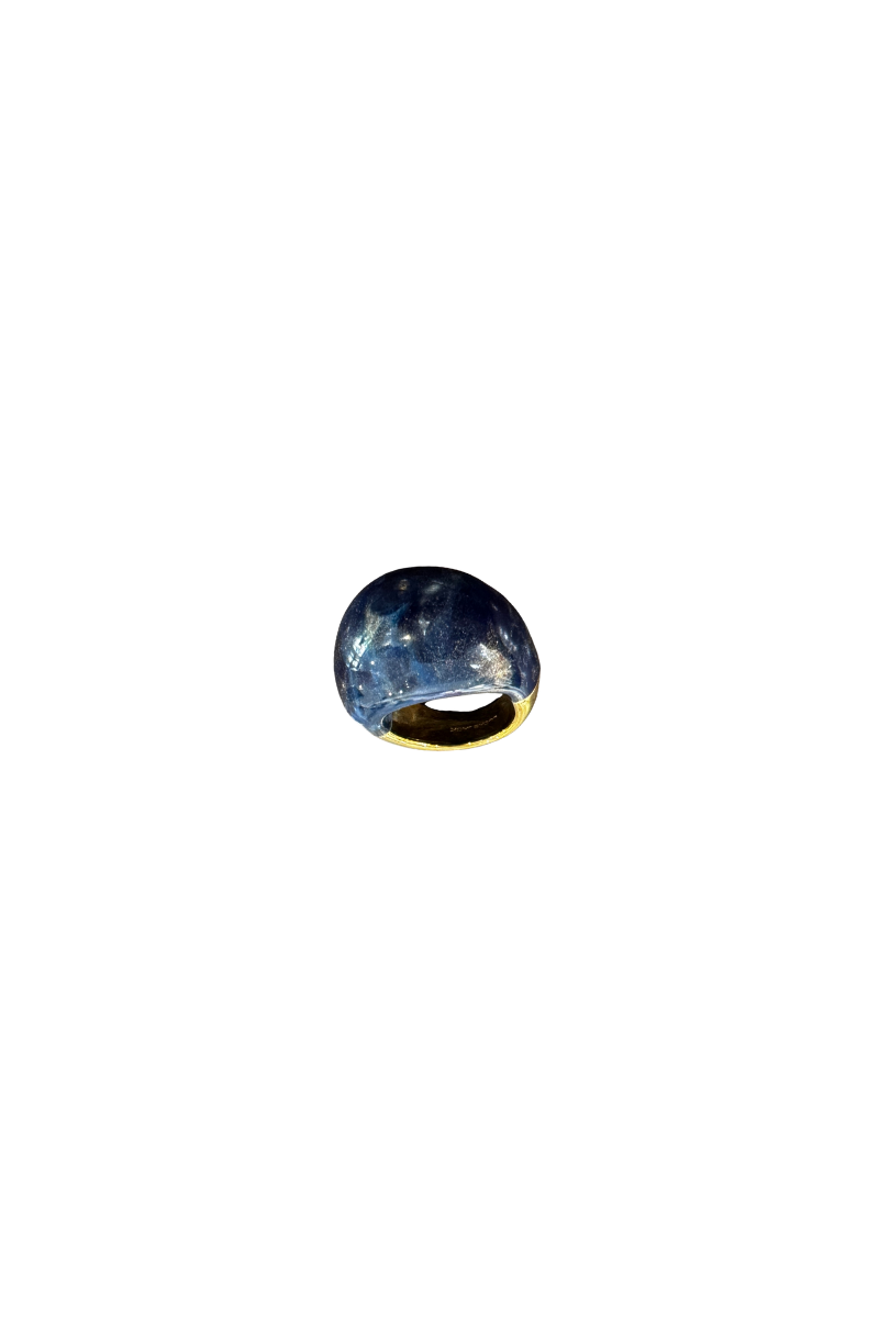 Gold Polished Blue Sandstone Ring