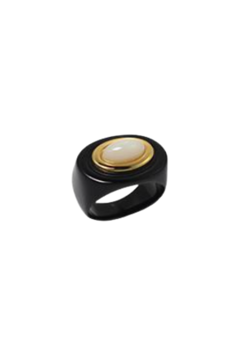 Polished Gold White Semi-Opaque Ring