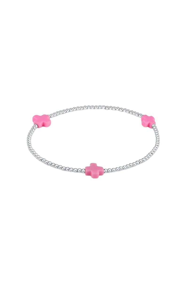 Signature Cross Sterling Pattern 2mm Bead Bracelet - Bright Pink