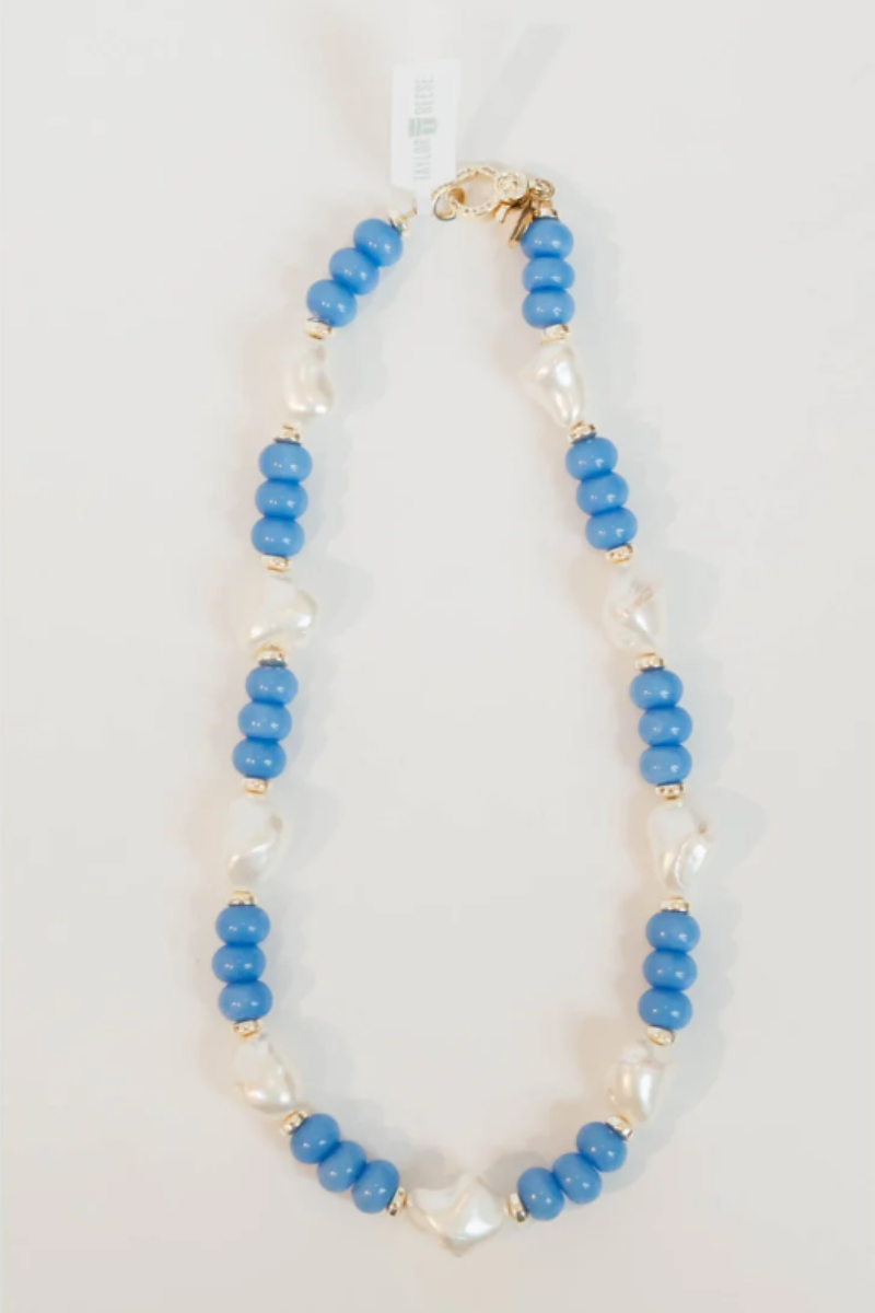 Blue Jade + Baroque Pearl Necklace
