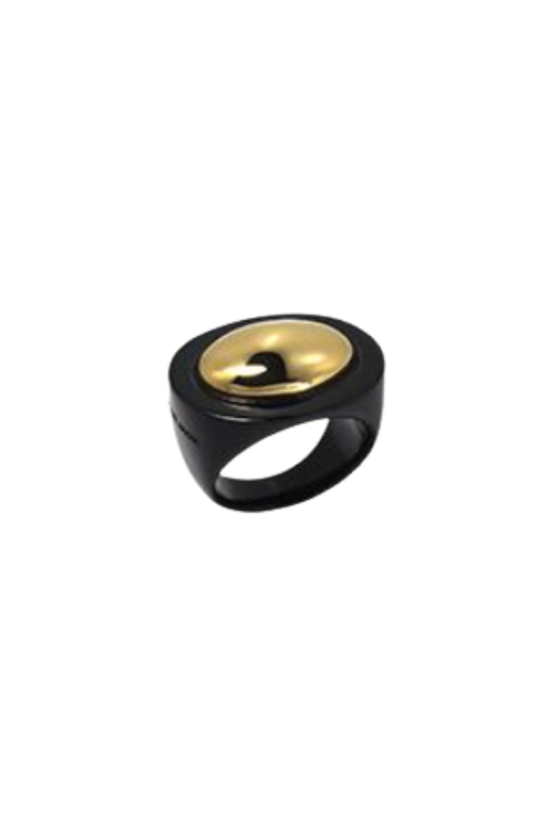 Gold Polished Black Ring