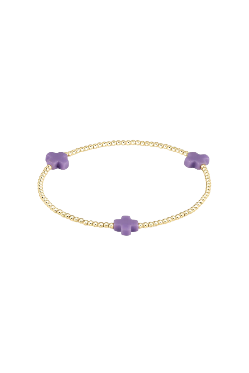 Signature Cross Gold Pattern 2mm Bead Bracelet - Purple