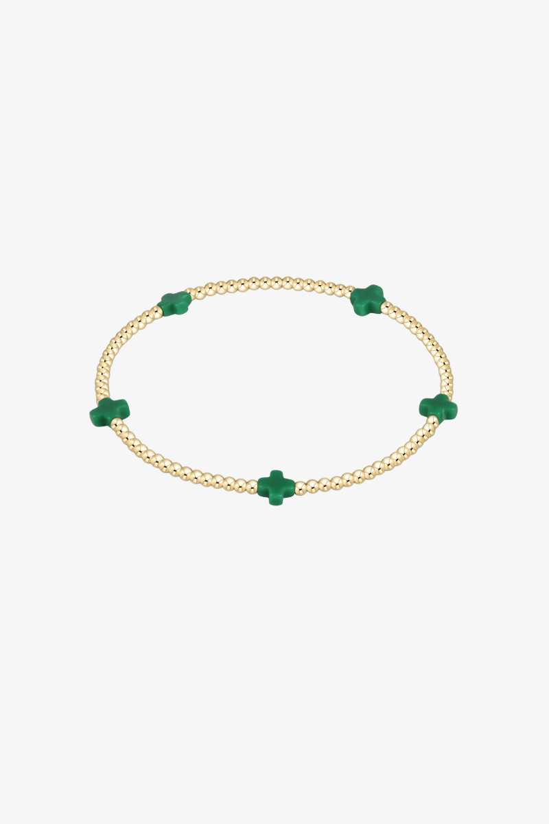 egirl Signature Cross Small 2mm Gold Bracelet Emerald