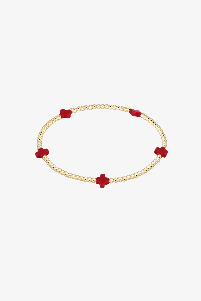 egirl Signature Cross Small 2mm Gold Bracelet Red