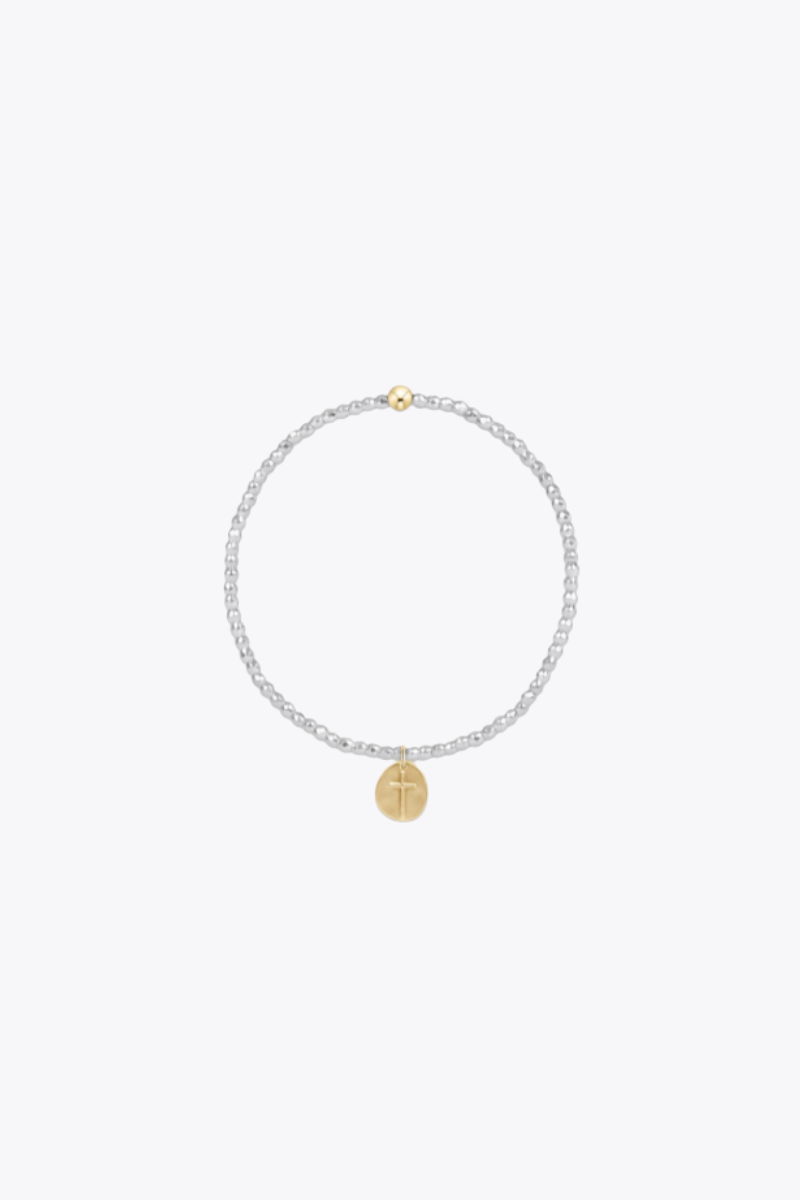 Bright Silver Faceted Hematite 2mm Bead  Bracelet - Inspire Small Gold  Charm