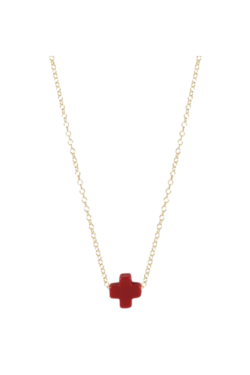 16" Necklace Gold - Signature Cross Red