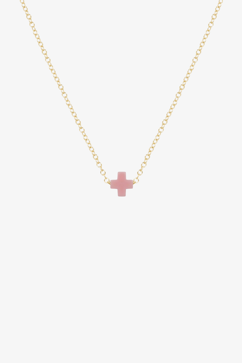 16" Necklace Gold - Signature Cross Small Pink