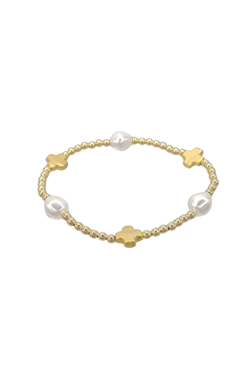 Signature Cross Admire Pearl Pattern 3mm Bead Bracelet - Gold