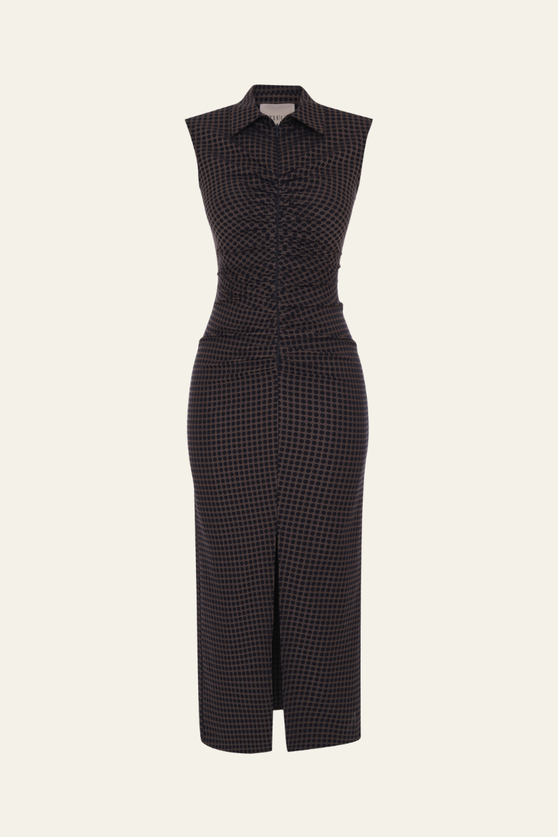 Moirai Dot Jacquard Ruched Dress