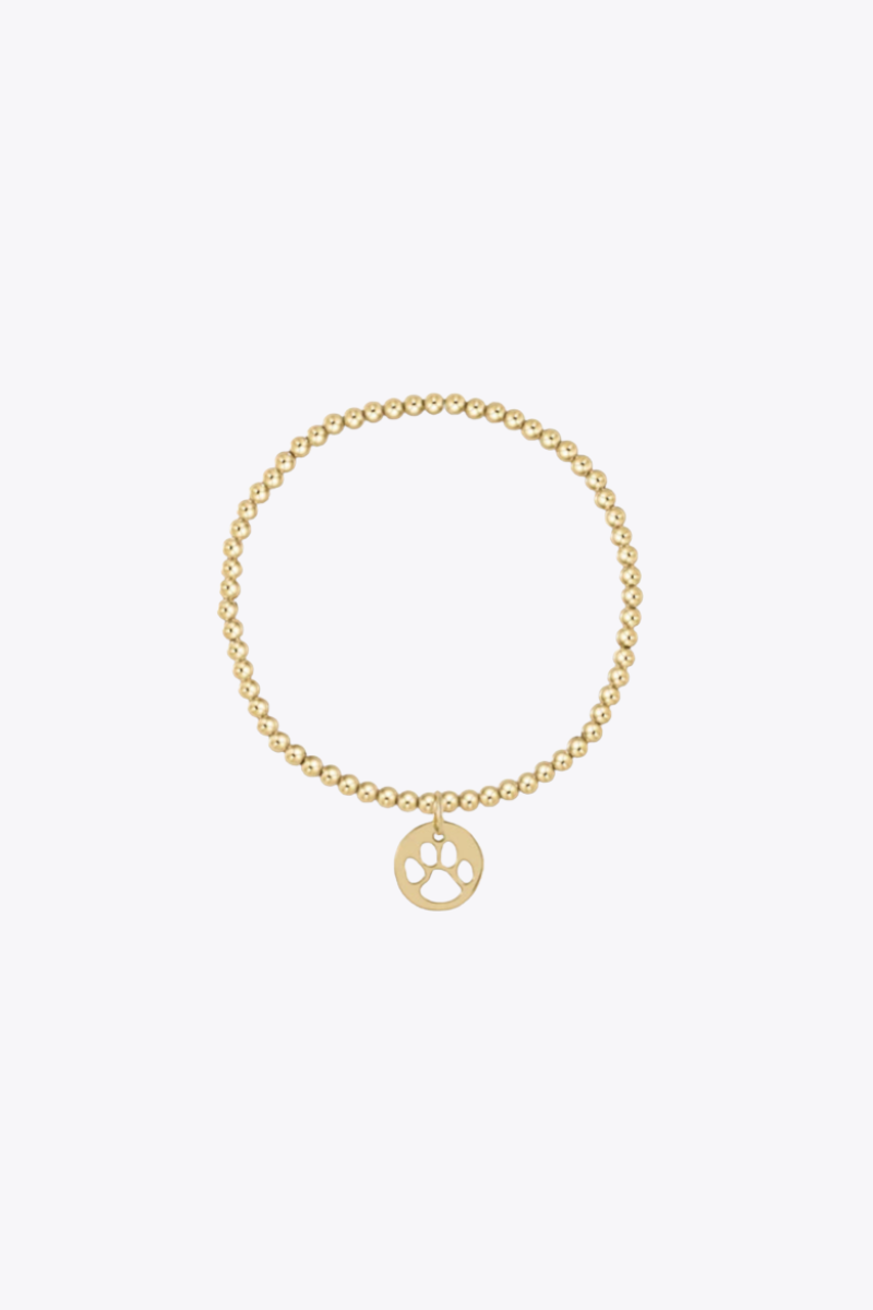 Classic Gold 3mm Bead Bracelet - Paw Print Gold Disc