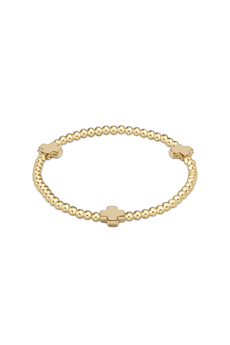 Signature Cross Gold Pattern 3mm Bead Bracelet - Gold