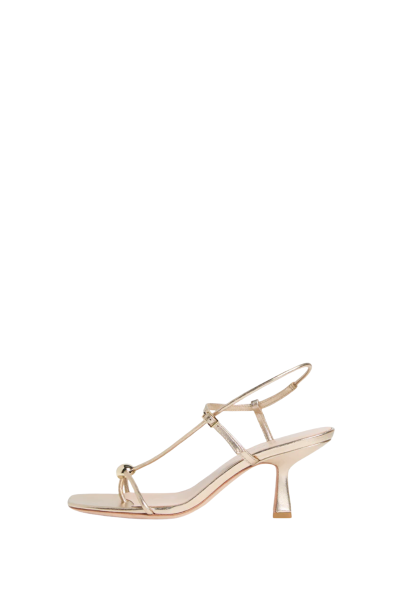Triana Champagne Leather Mid−Heel Sandal