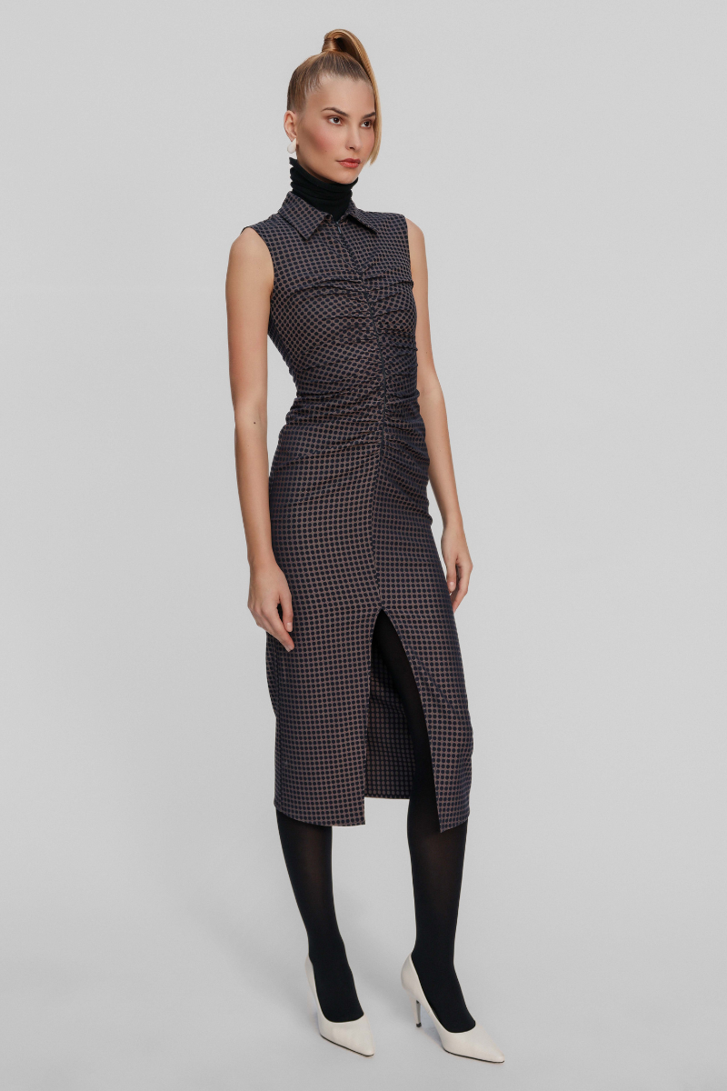 Moirai Dot Jacquard Ruched Dress