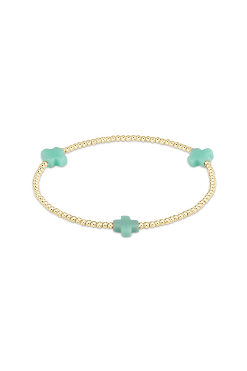 Signature Cross Gold Pattern 2mm Bead Bracelet - Mint