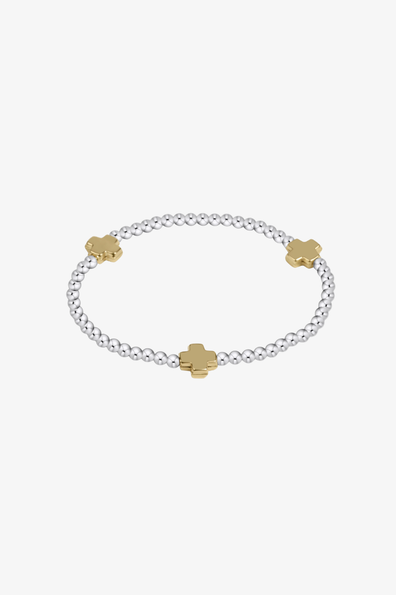 EXTENDS Signature Cross Sterling Mixed Metal Pattern 3mm Bead Bracelet - Gold