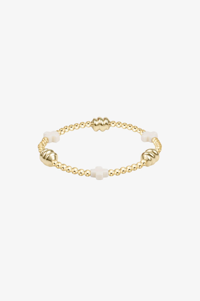 Signature Cross Admire Gold Pattern 3mm Bead Bracelet - Off White