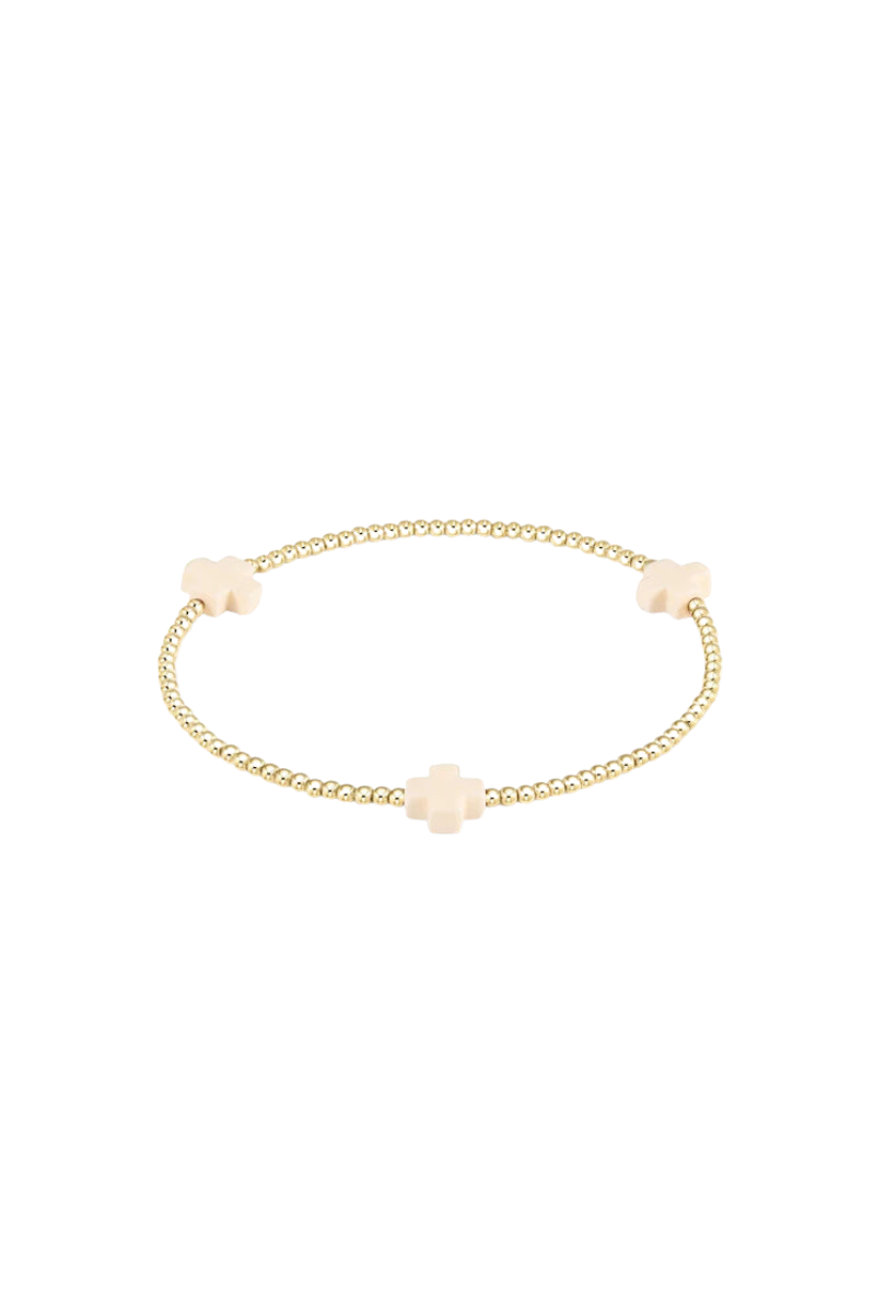 Signature Cross Gold Pattern 2mm Bead Bracelet - Off White