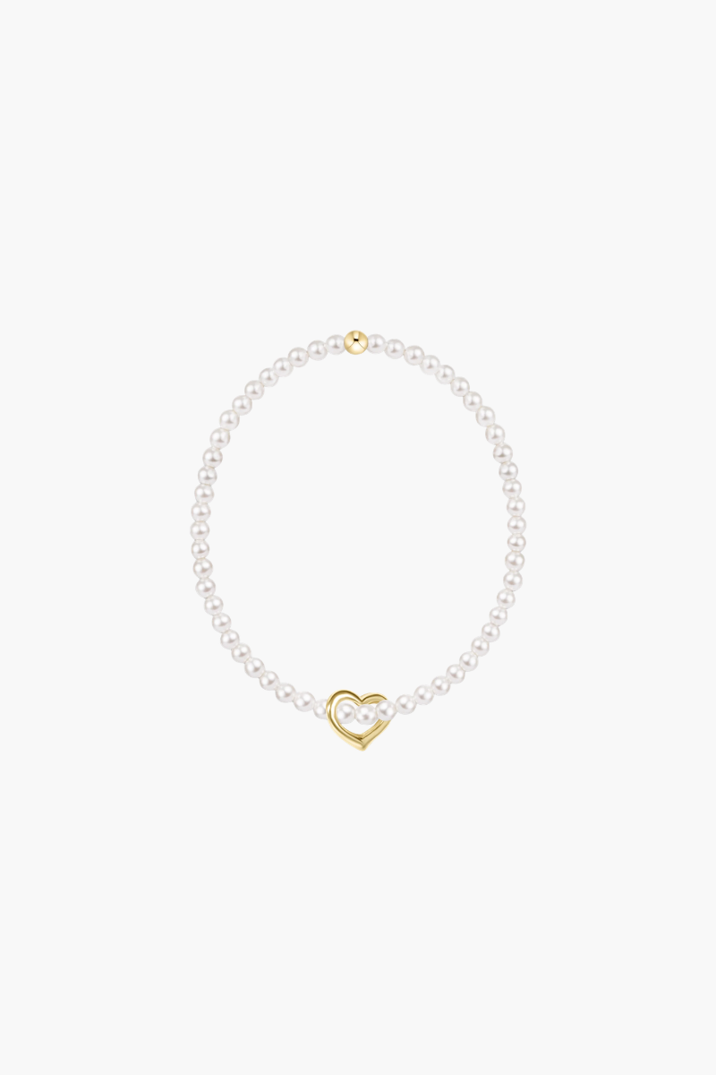 Classic Pearl 3mm Love Gold Charm Bead Bracelet