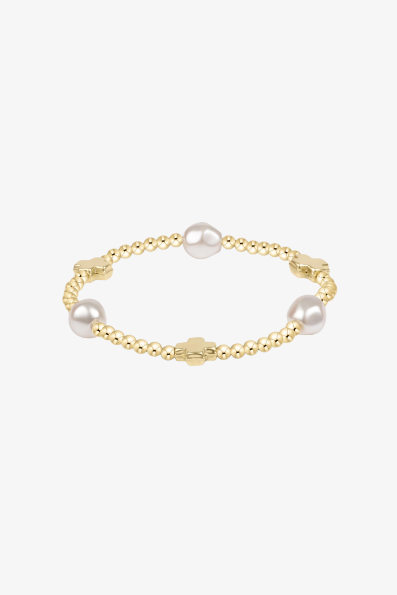 Signature Cross Admire Pearl Pattern 3mm Bead Bracelet - Gold