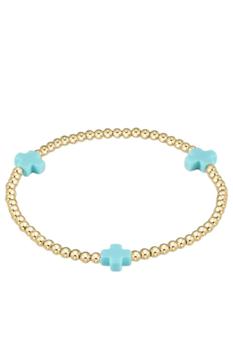 EXTENDS Signature Cross Gold Pattern 3mm Bead Bracelet - Turquoise