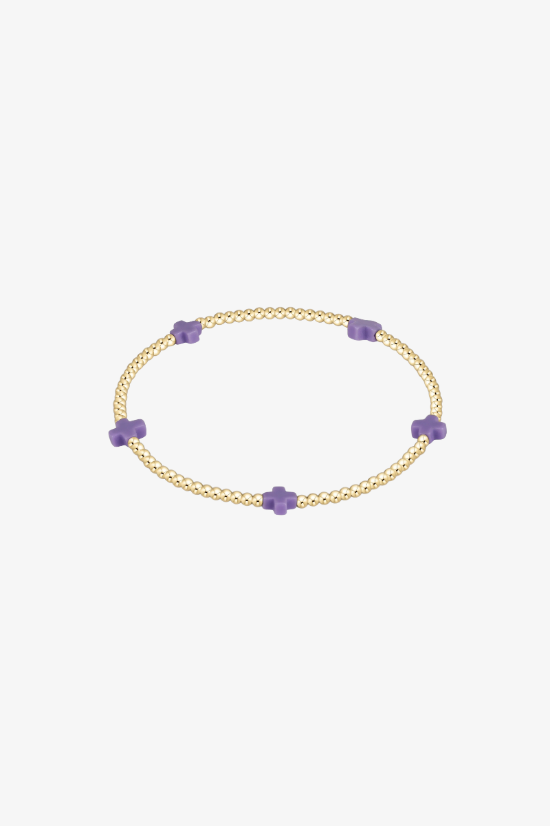 Signature Cross Small Gold Pattern 2mm Bead Bracelet - Purple
