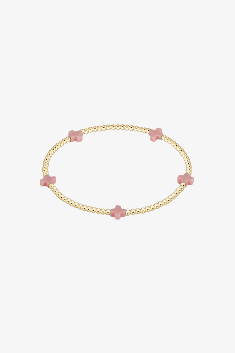 Signature Cross Small Gold Pattern 2mm Bead Bracelet - Pink