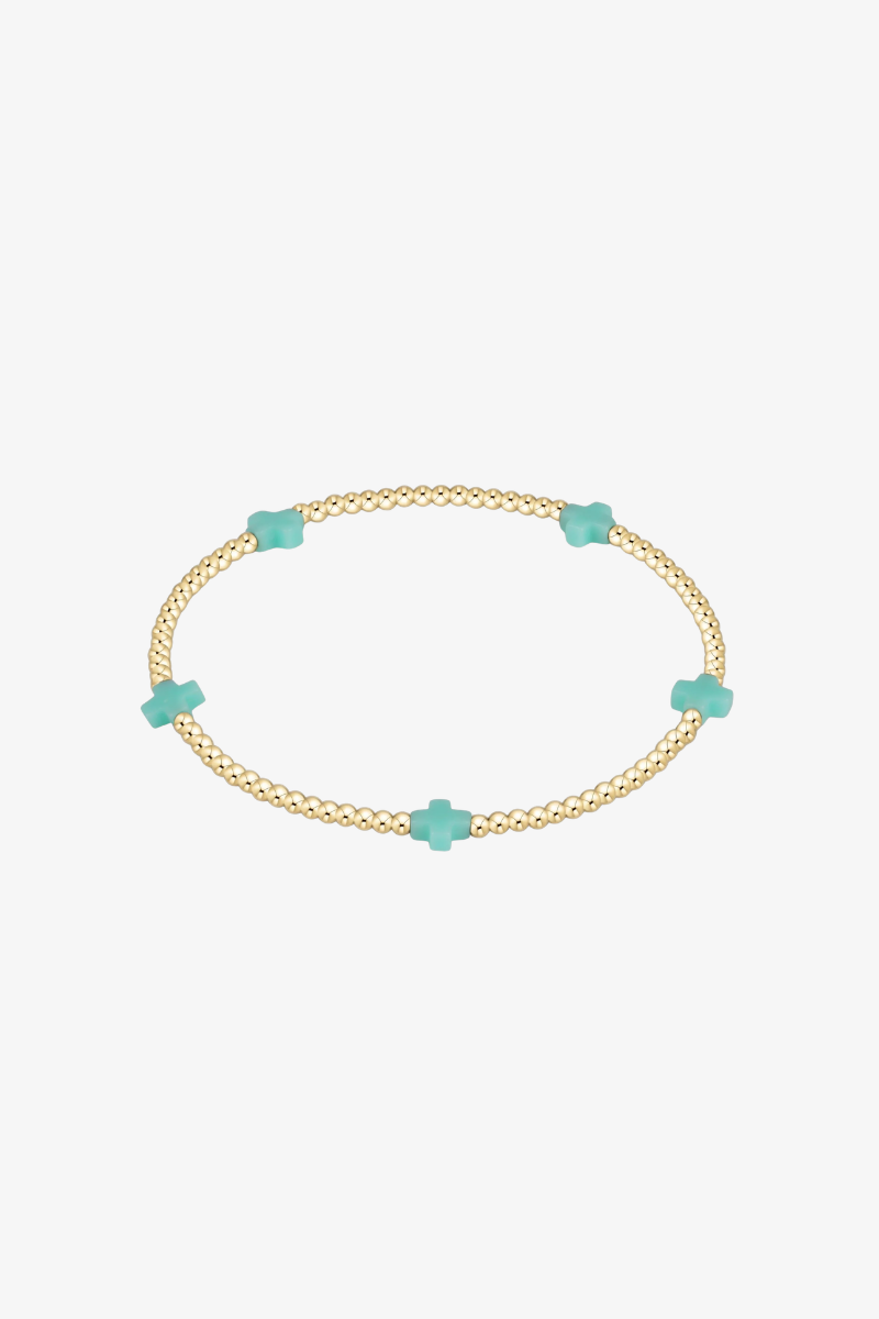 Signature Cross Small Gold Pattern 2mm Bead Bracelet - Mint