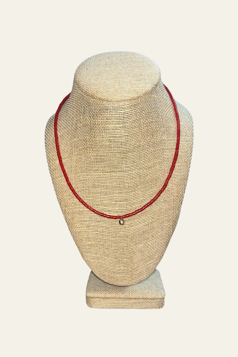 Hand Beaded Gemstone with Round Opal Charm Necklace