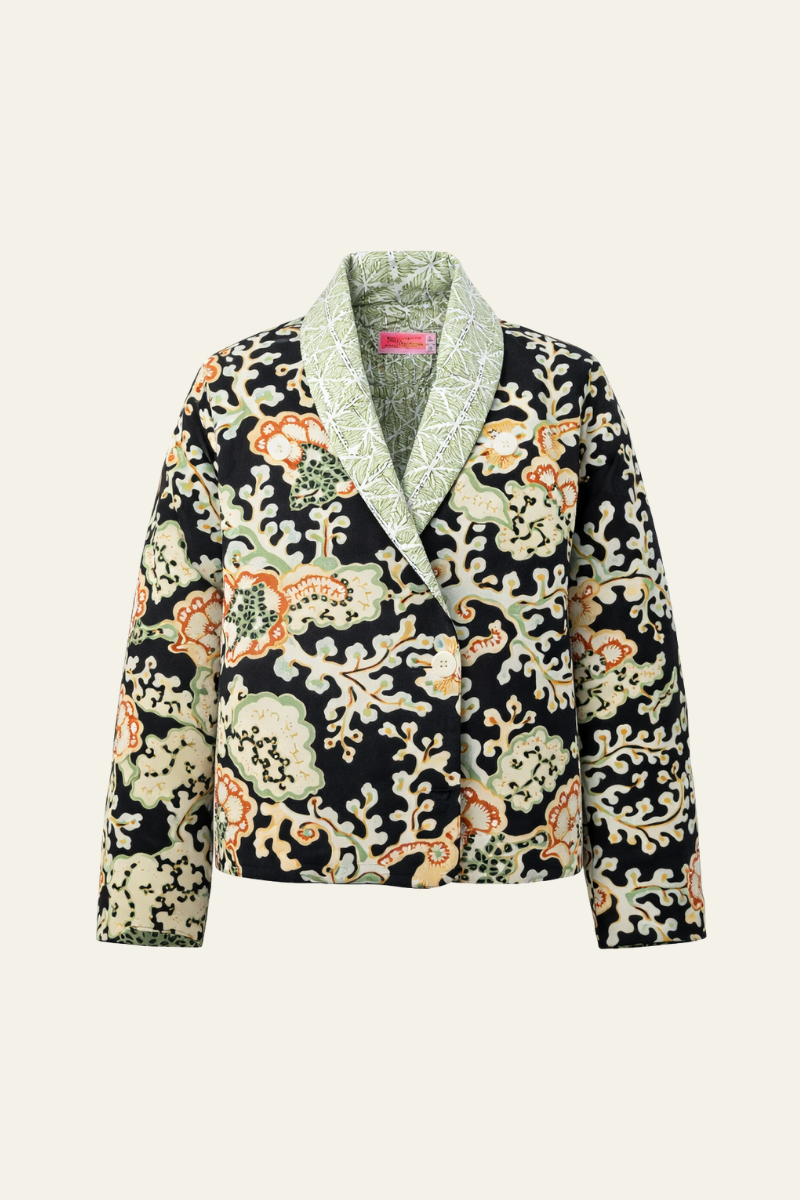 Shawl Collar Jacket Reversible Coral Vines
