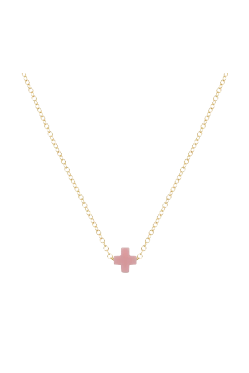 16" Necklace Gold - Signature Cross Small Pink