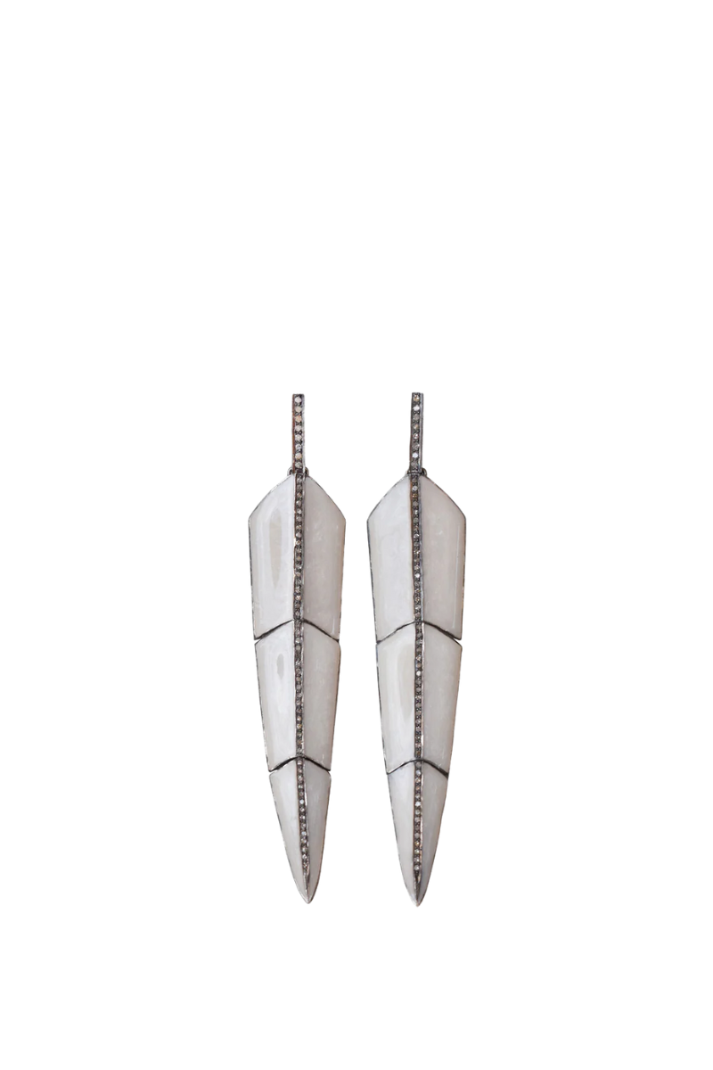 Small Pearl White Enamel Feather Earrings