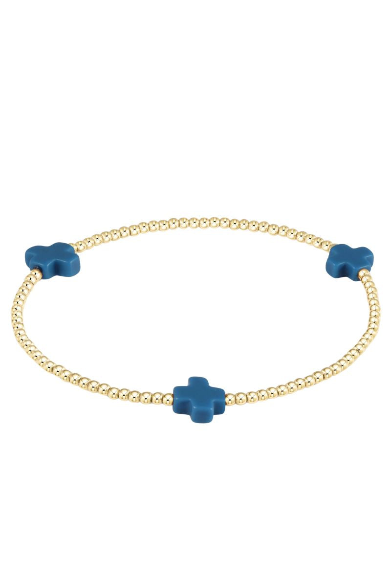 Signature Cross Gold Pattern 2mm Bead Bracelet - Cobalt