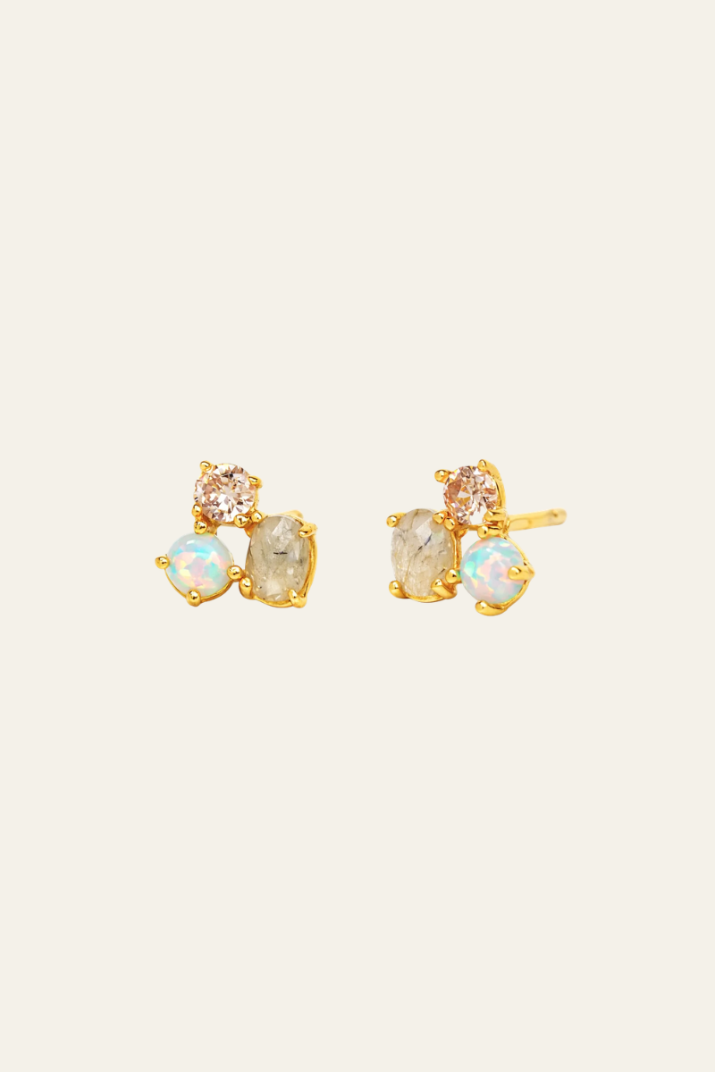 Opal & Labradorite Cluster Stud