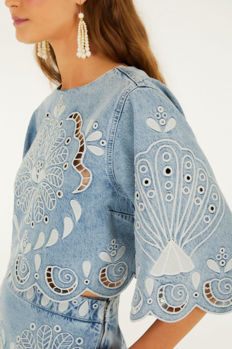 Denim Richelieux Cropped Blouse