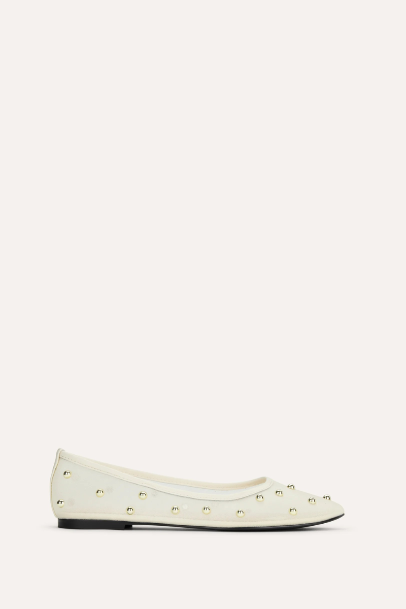 Sadie Stud in Cream Mesh Ballet Flat