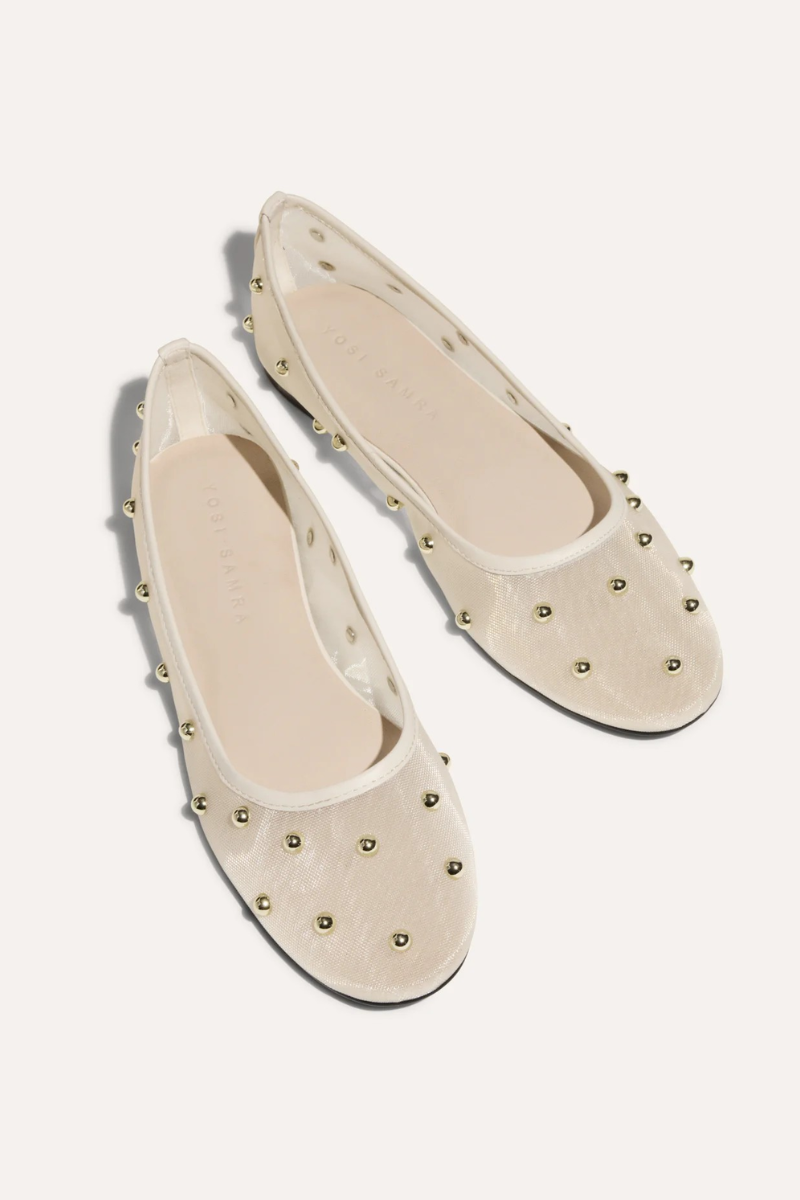 Sadie Stud in Cream Mesh Ballet Flat