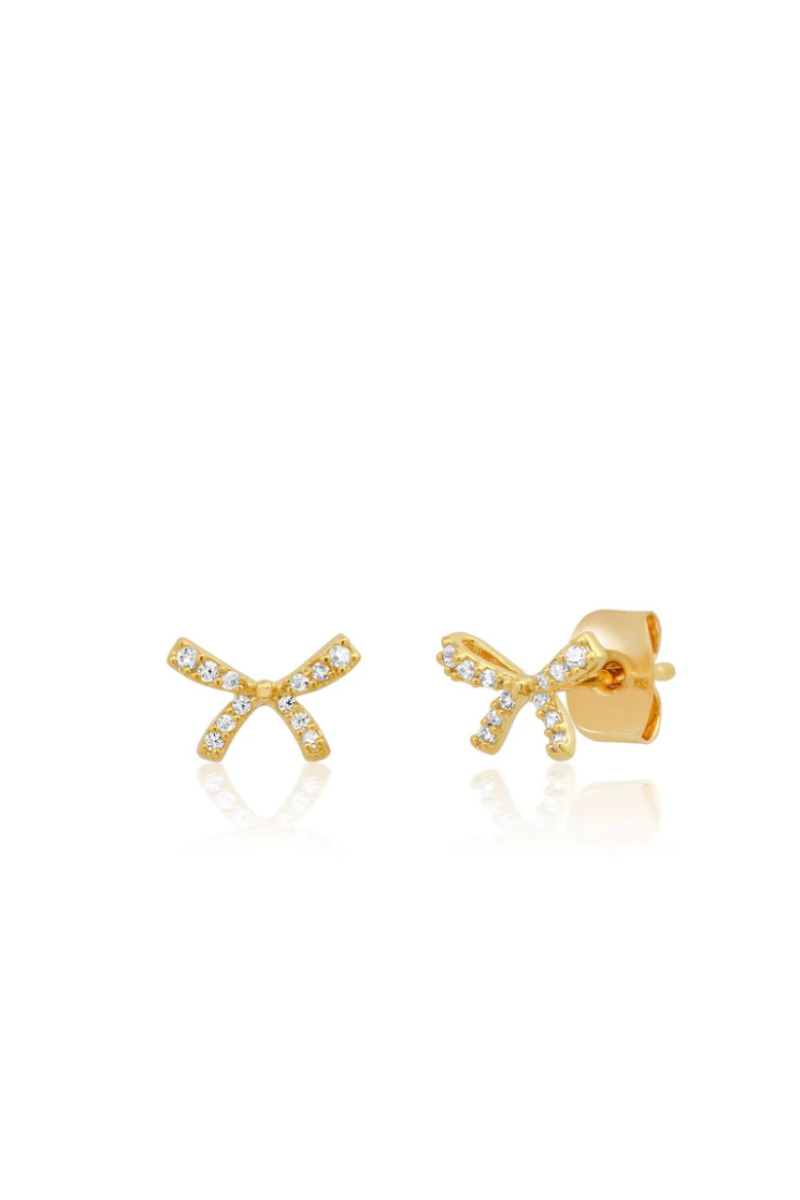 Pavé CZ Gold Bow Earrings
