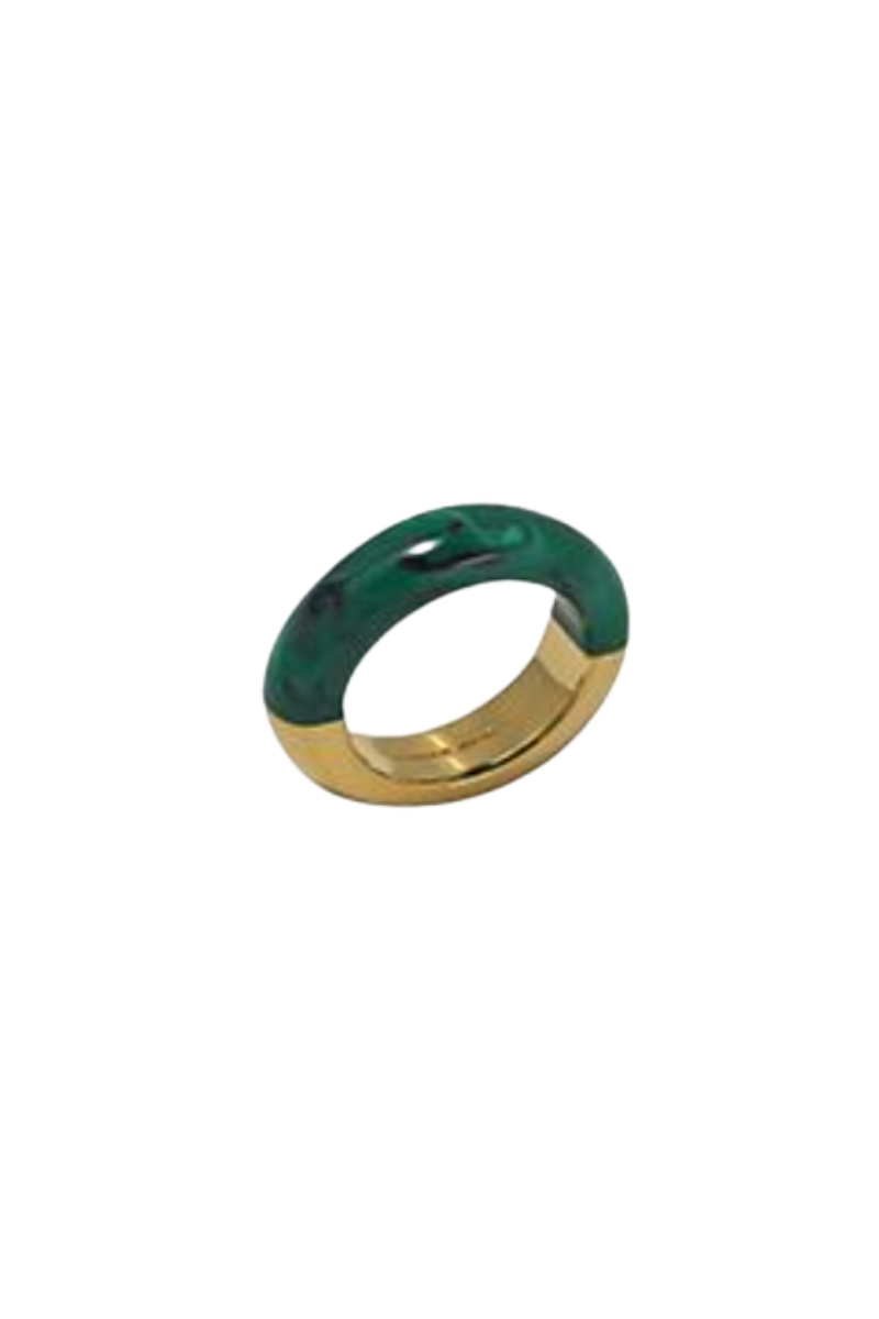 Gold Polished Two Tone Malakite Ring