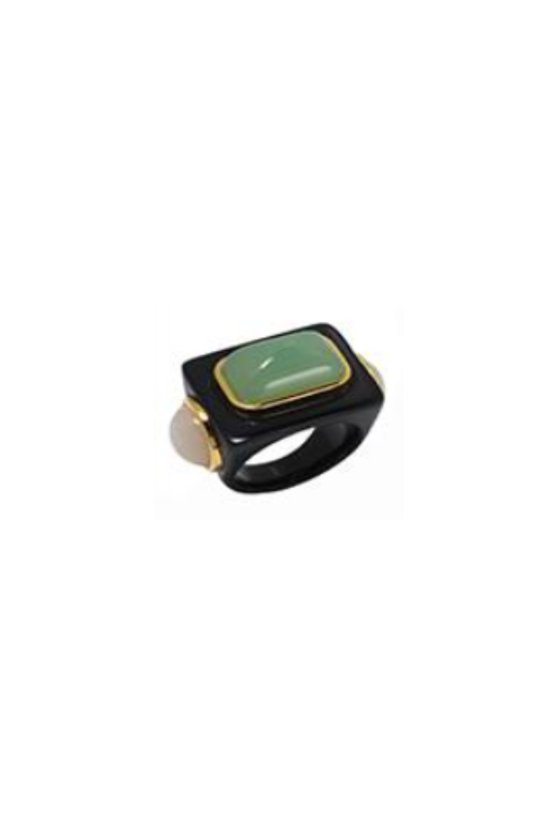 Jade Semi-Opaque Ring with Opal End Stones
