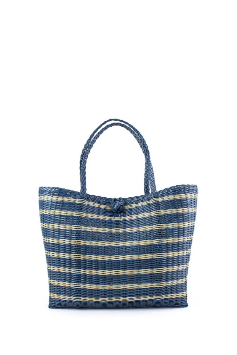Medium, Sailor Stripe in Fog Blue Tote